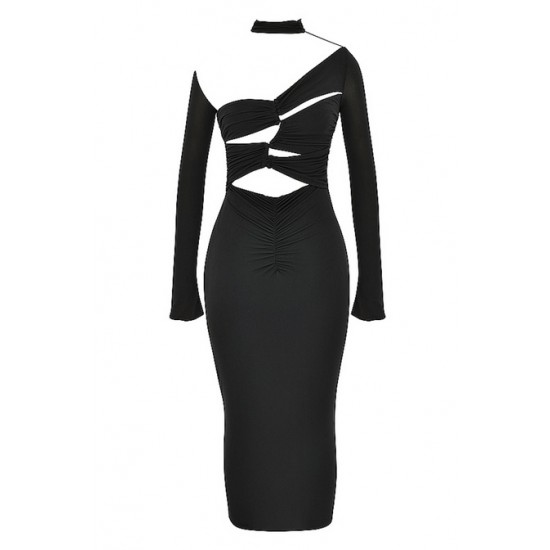 House Of CB ● Aline Black Jersey Cutout Midi Dress ● Sales