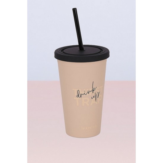 House Of CB ● Beige & Black Insulated Cup with Straw ● Sales