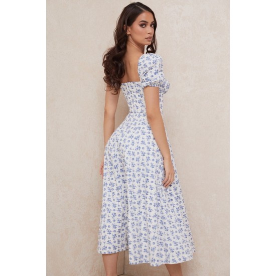 House Of CB ● Tallulah Blue White Floral Midi Dress ● Sales