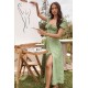 House Of CB ● Tallulah Green Tonal Floral Puff Sleeve Midi Dress ● Sales